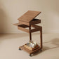 Solid Wood Rolling C - Shaped Side Table with Adjustable Top & Foldable Shelf - Kaslandi Furniture