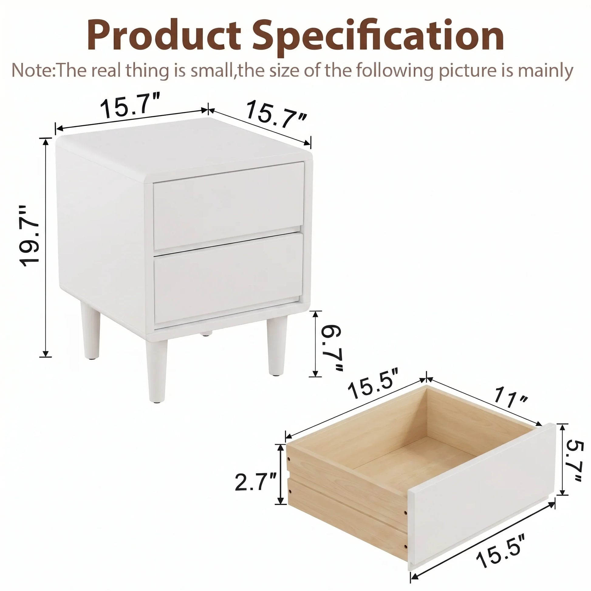 Mid - Century Modern Solid Wood Nightstand with 2 - 3 Hidden Drawers - Kaslandi Furniture