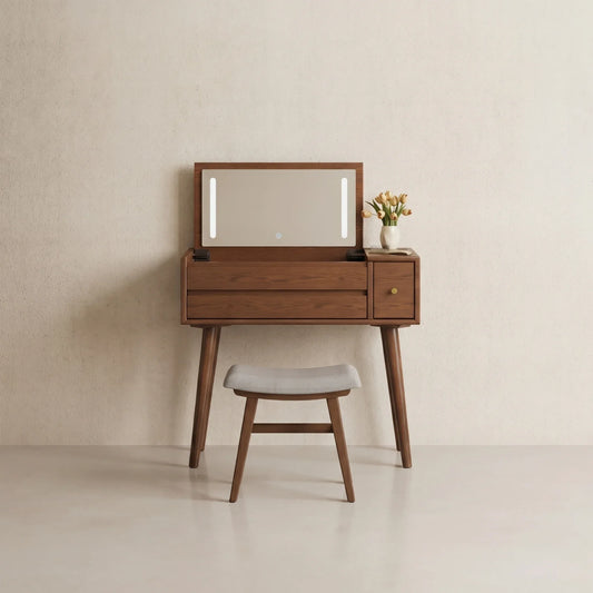 Solid Wood Makeup Vanity with Mirror & Lights (3 - 4 Drawers) - Kaslandi Furniture