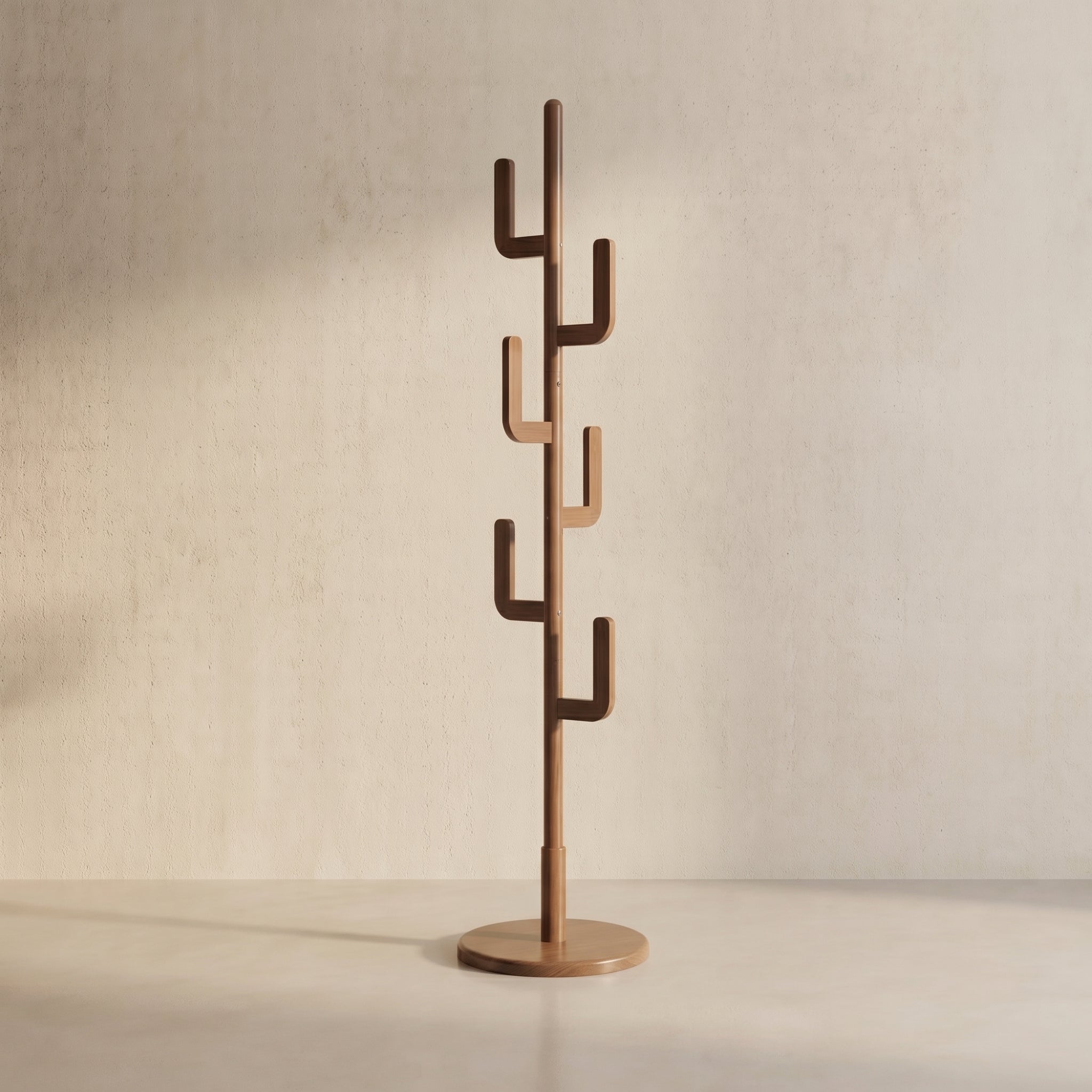 Solid Wood Cactus Coat Rack Stand – Modern Freestanding Coat Tree