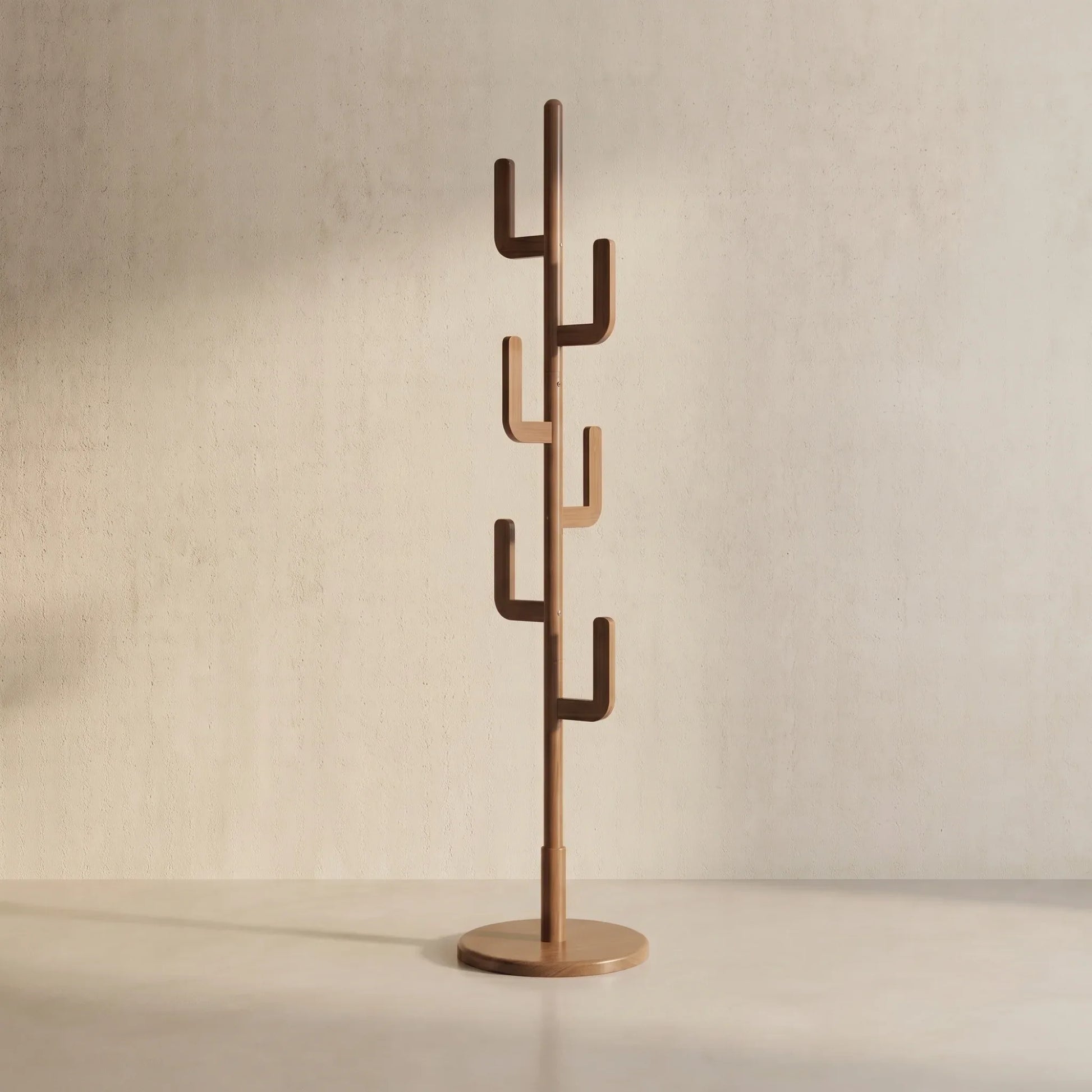 Solid Wood Cactus Coat Rack Stand – Modern Freestanding Coat Tree - Kaslandi Furniture