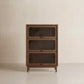 3 - Tier Solid Wood Bookcase with Flip - Up Glass Doors - Kaslandi Furniture