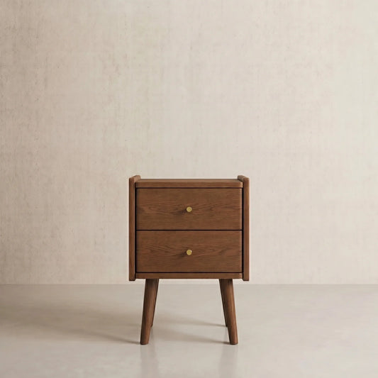Solid Wood Nightstand 2 Drawer | Mid Century Bedside Table - Kaslandi Furniture