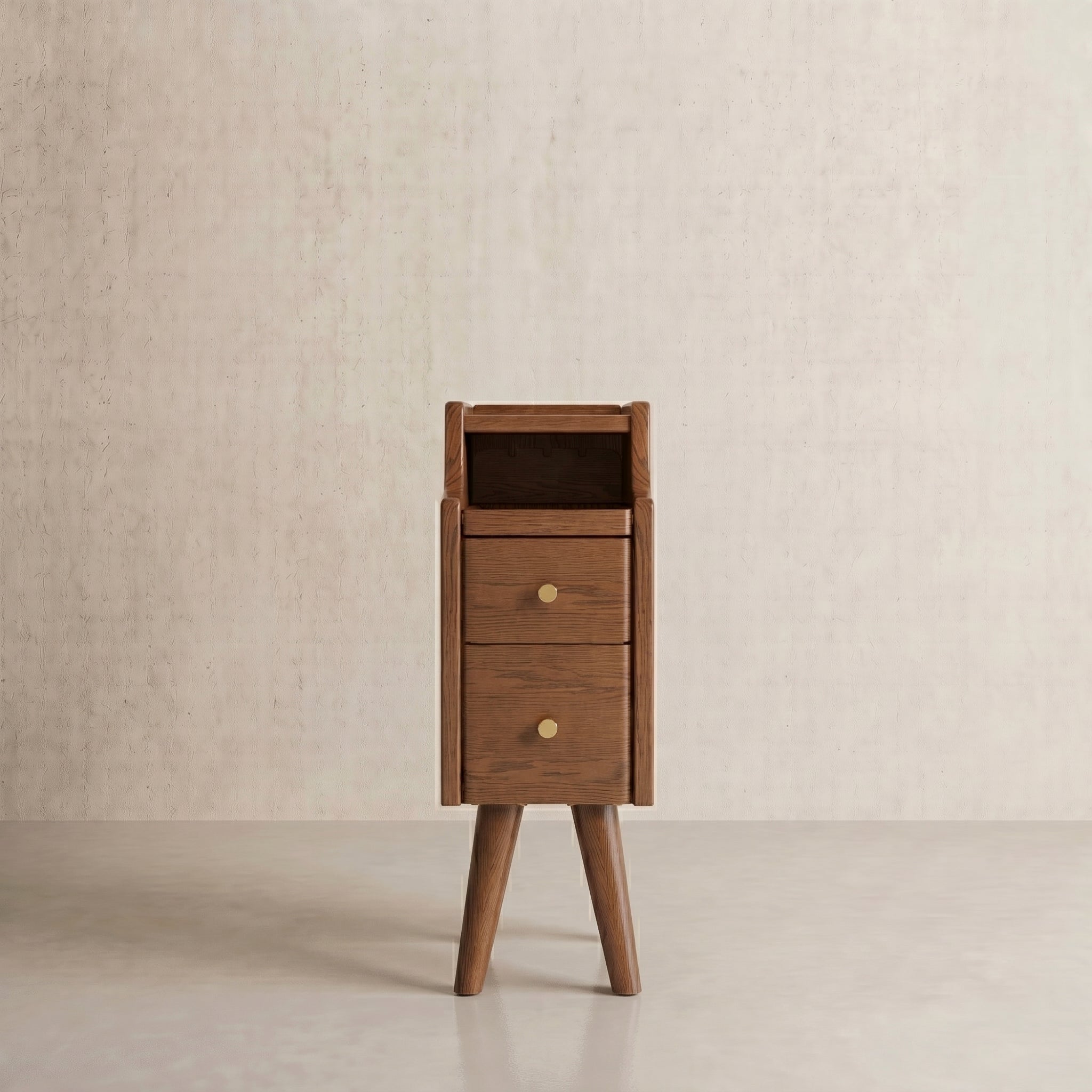Solid wood classic minimalist nightstand with 2 drawers and an open shelf