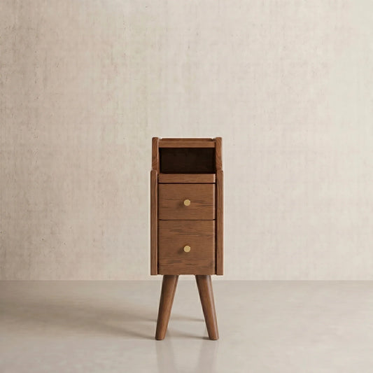 Solid wood classic minimalist nightstand with 2 drawers and an open shelf - Kaslandi Furniture