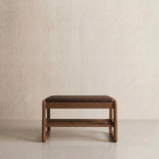Solid Wood Storage Entryway Bench with Shoe Rack & Padded Seat - Kaslandi Furniture
