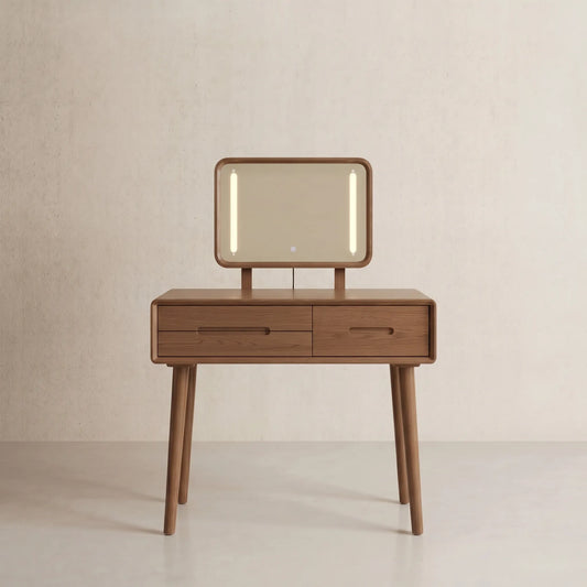 Solid Wood Vanity Desk with Detachable Lighted Mirror | Converts to Writing Desk - Kaslandi Furniture