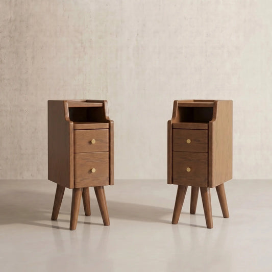 Modern Nightstand Set of 2 - Narrow Bedside Tables with Drawer - iKaslandi