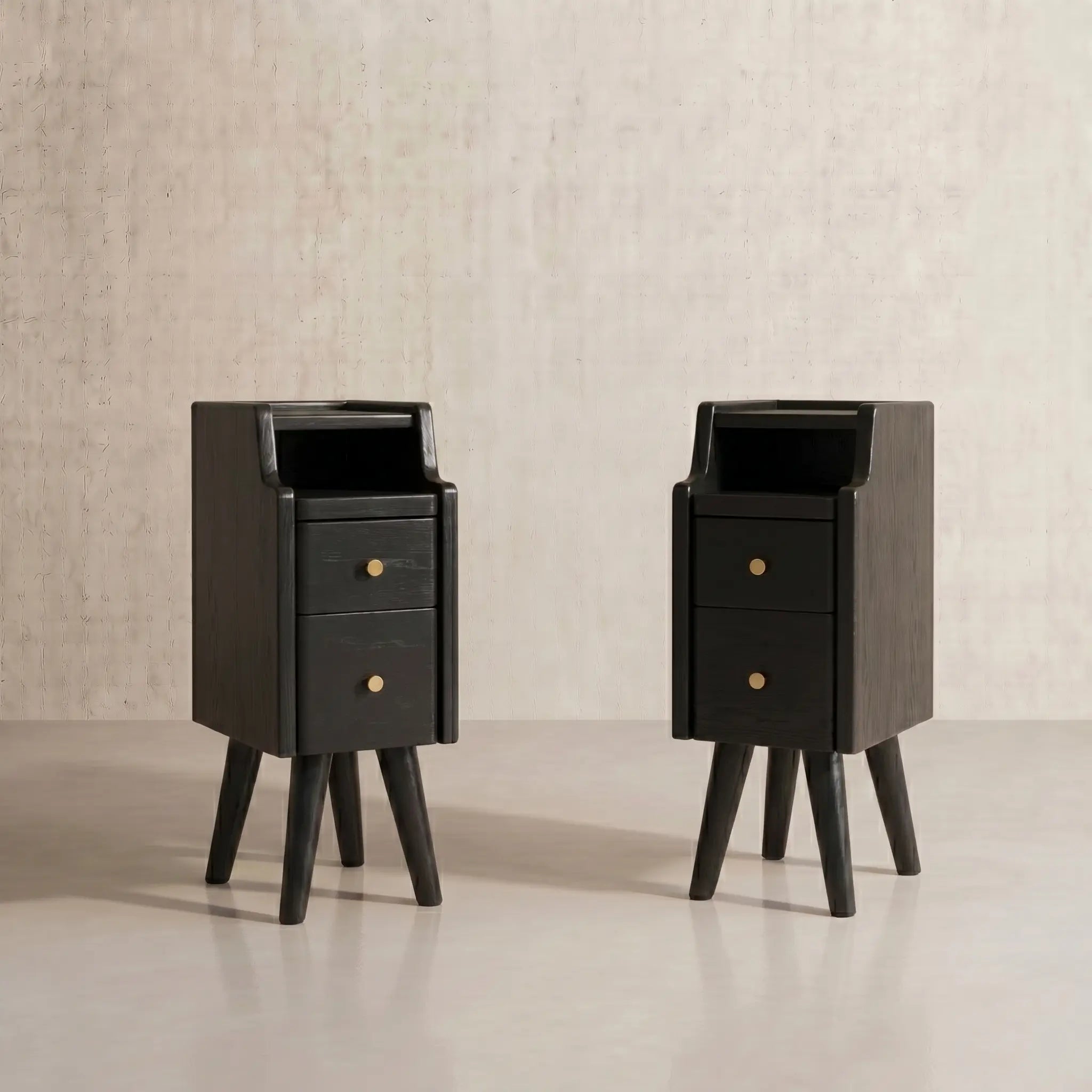 Modern Nightstand Set of 2 - Narrow Bedside Tables with Drawer - iKaslandi