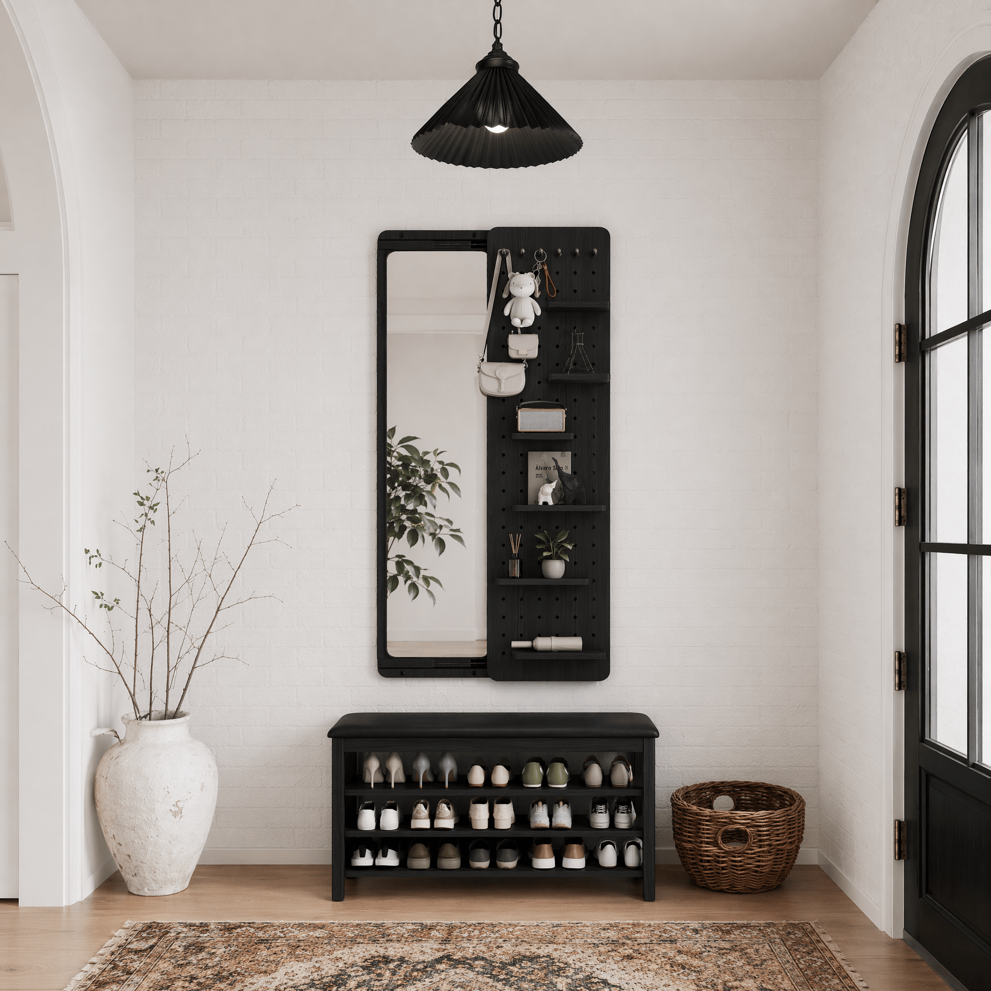 Full Length Wall Mirror with Shelf & Hooks - iKaslandi
