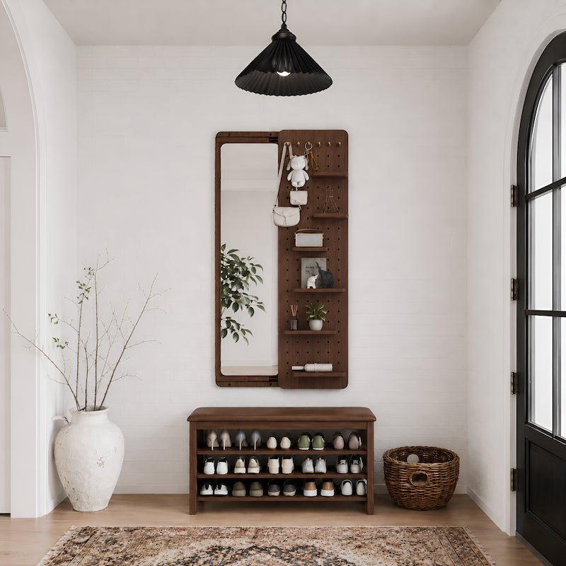 Full Length Wall Mirror with Shelf & Hooks - iKaslandi