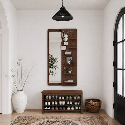 Full Length Wall Mirror with Shelf & Hooks - iKaslandi