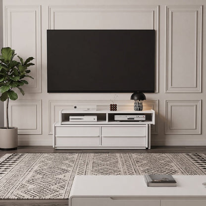 Extendable Solid Wood TV Stand with Drawers & Open Shelves — Fits 42"-90" TVs - iKaslandi
