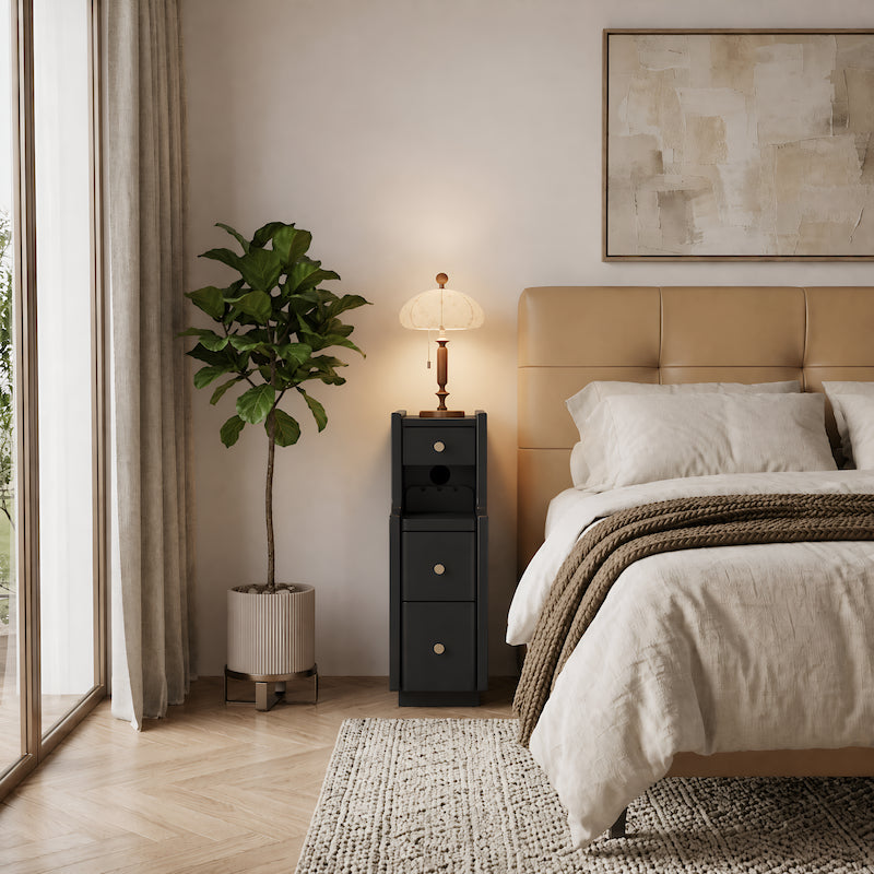 Solid Wood 3-Drawer Nightstand with Shelf — No Assembly Required