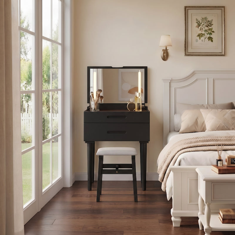 Small Solid Wood Vanity Desk with Flip-Top Lighted Mirror | 20