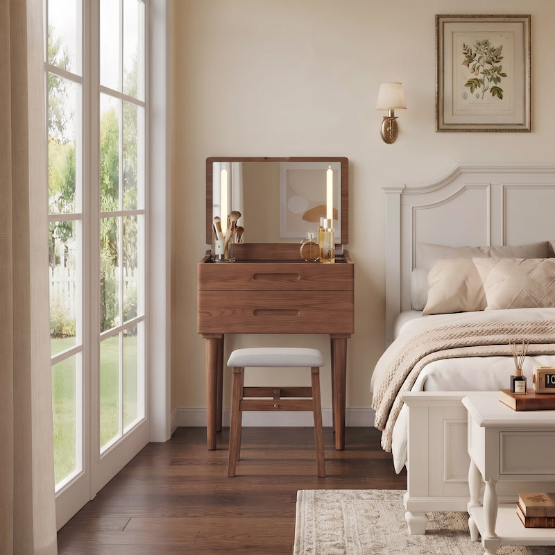 Small Solid Wood Vanity Desk with Flip-Top Lighted Mirror | 20