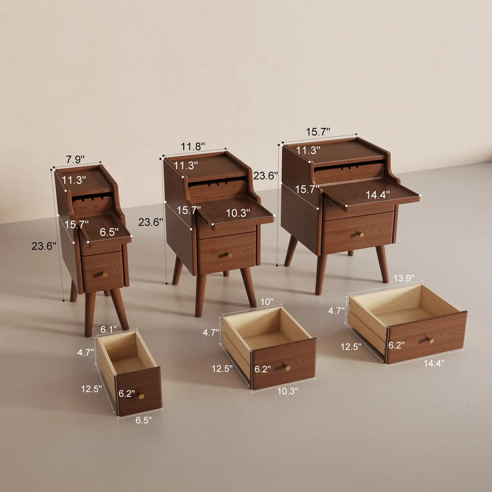 Solid wood classic minimalist nightstand with 2 drawers and an open shelf - iKaslandi