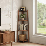 4 Tier Solid Wood Corner Shelf, Space Saving Corner Bookcase for Small Spaces