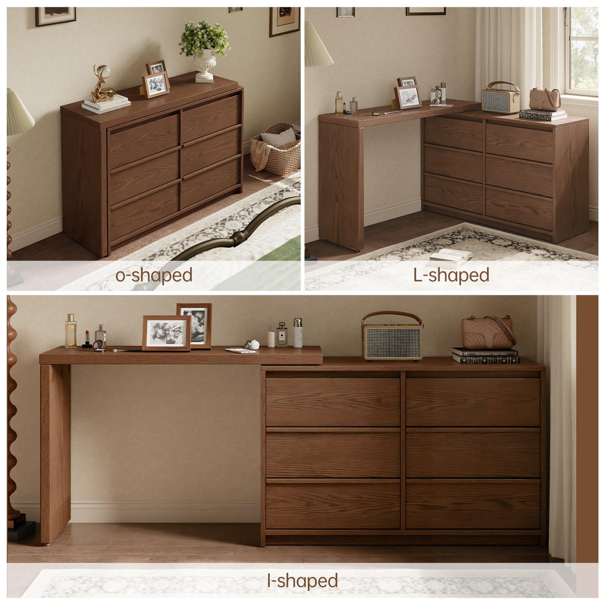 Solid Wood Makeup Vanity Desk with 6 Drawers and Adjustable Shelves