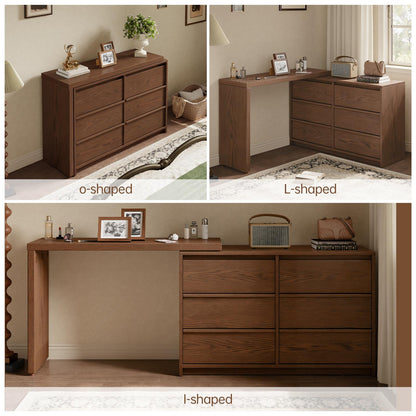 Solid Wood Makeup Vanity Desk with 6 Drawers and Adjustable Shelves