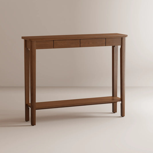 Solid Wood Entryway Console Table with Drawers and Bottom Storage Shelf - Kaslandi Furniture