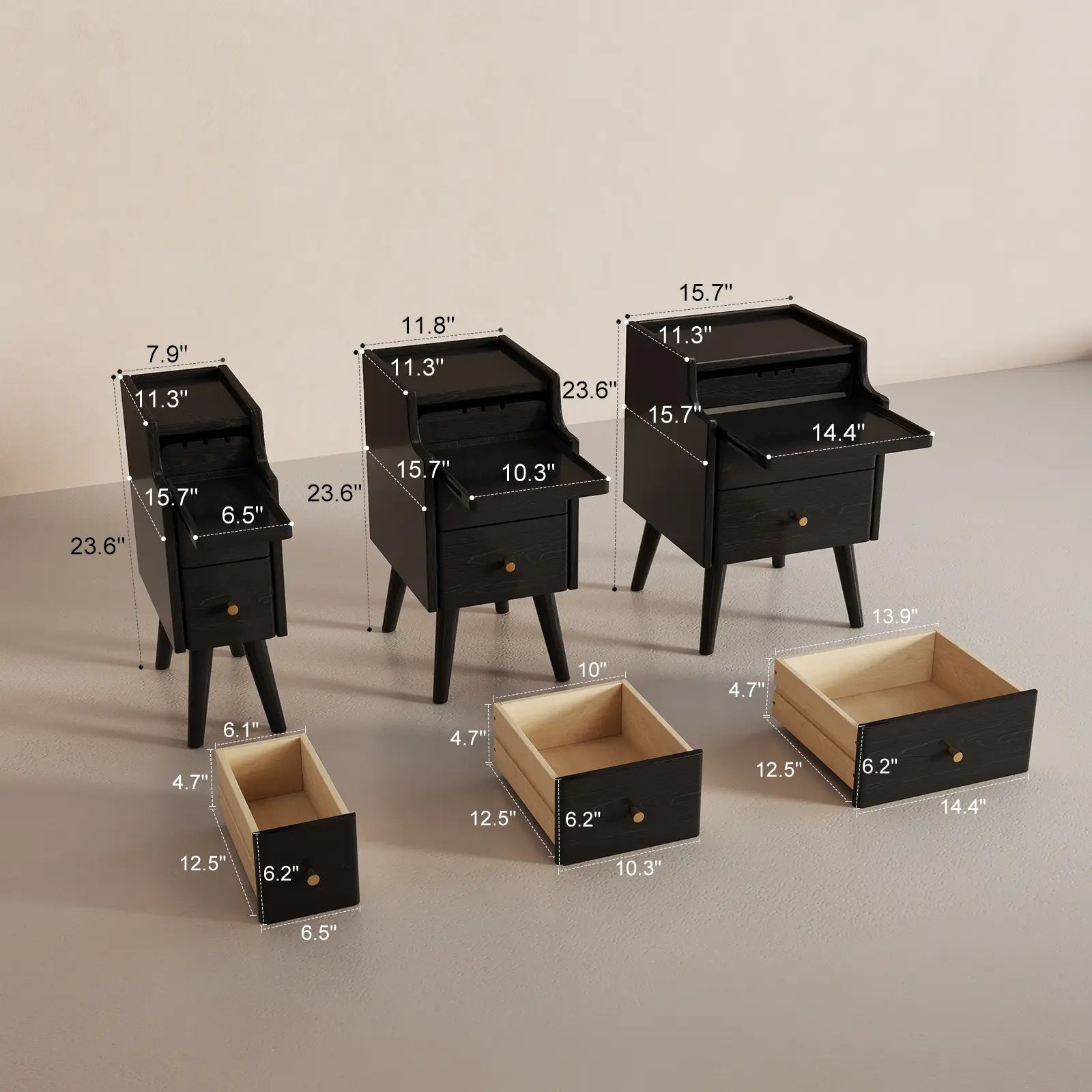 Solid wood classic minimalist nightstand with 2 drawers and an open shelf - iKaslandi