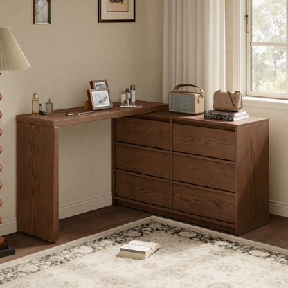 Solid Wood Makeup Vanity Desk with 6 Drawers and Adjustable Shelves