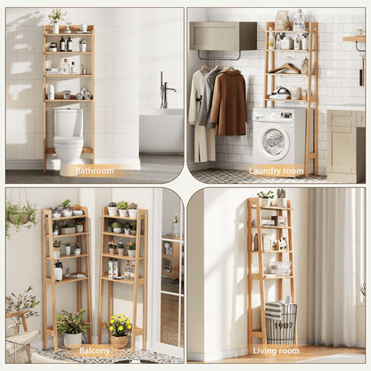 Freestanding 4-Tier Wood Over The Toilet Storage Shelf with Anti-Tip Kit - iKaslandi