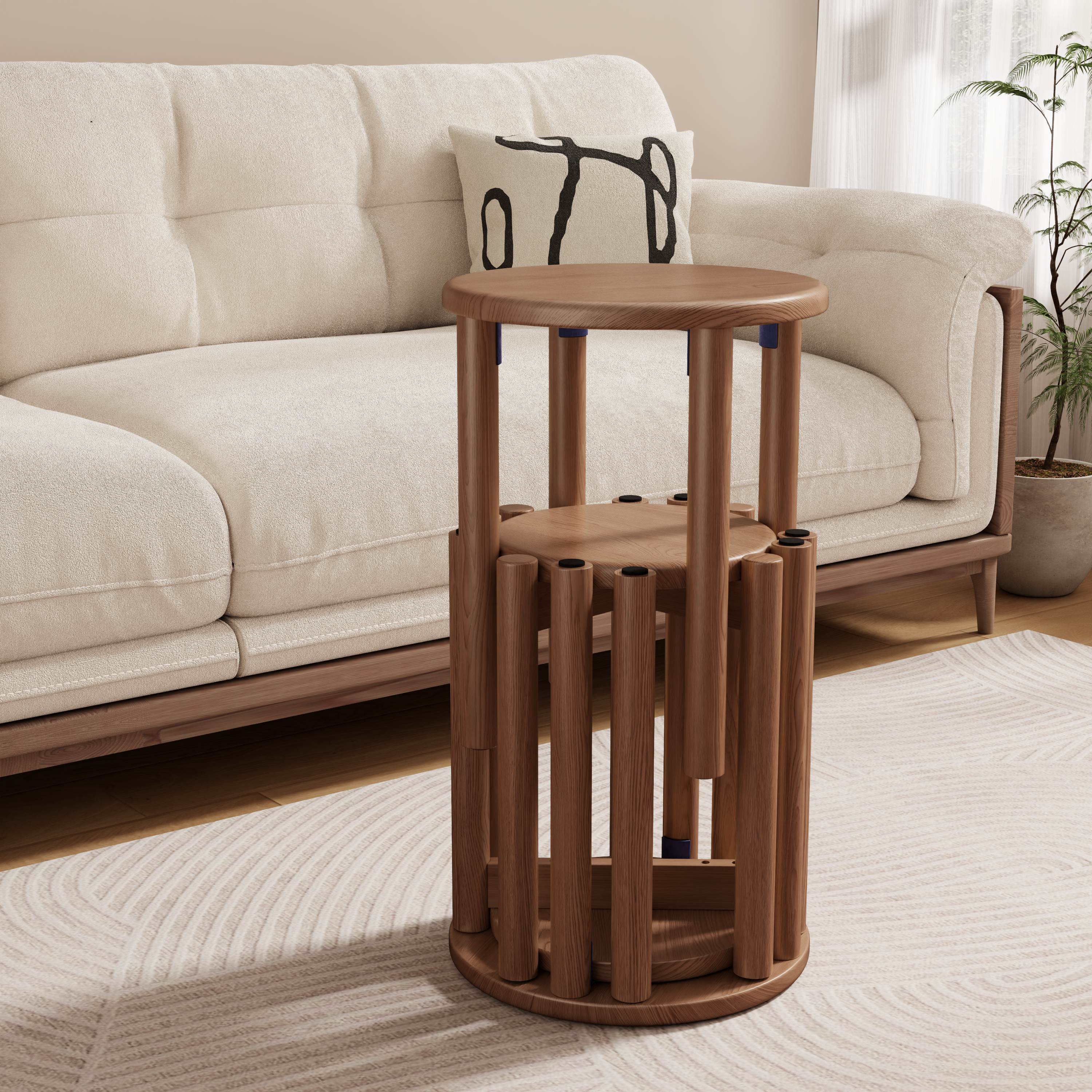 Set of 4 Stackable Solid Wood Multifunctional Round Stools/Side Tables