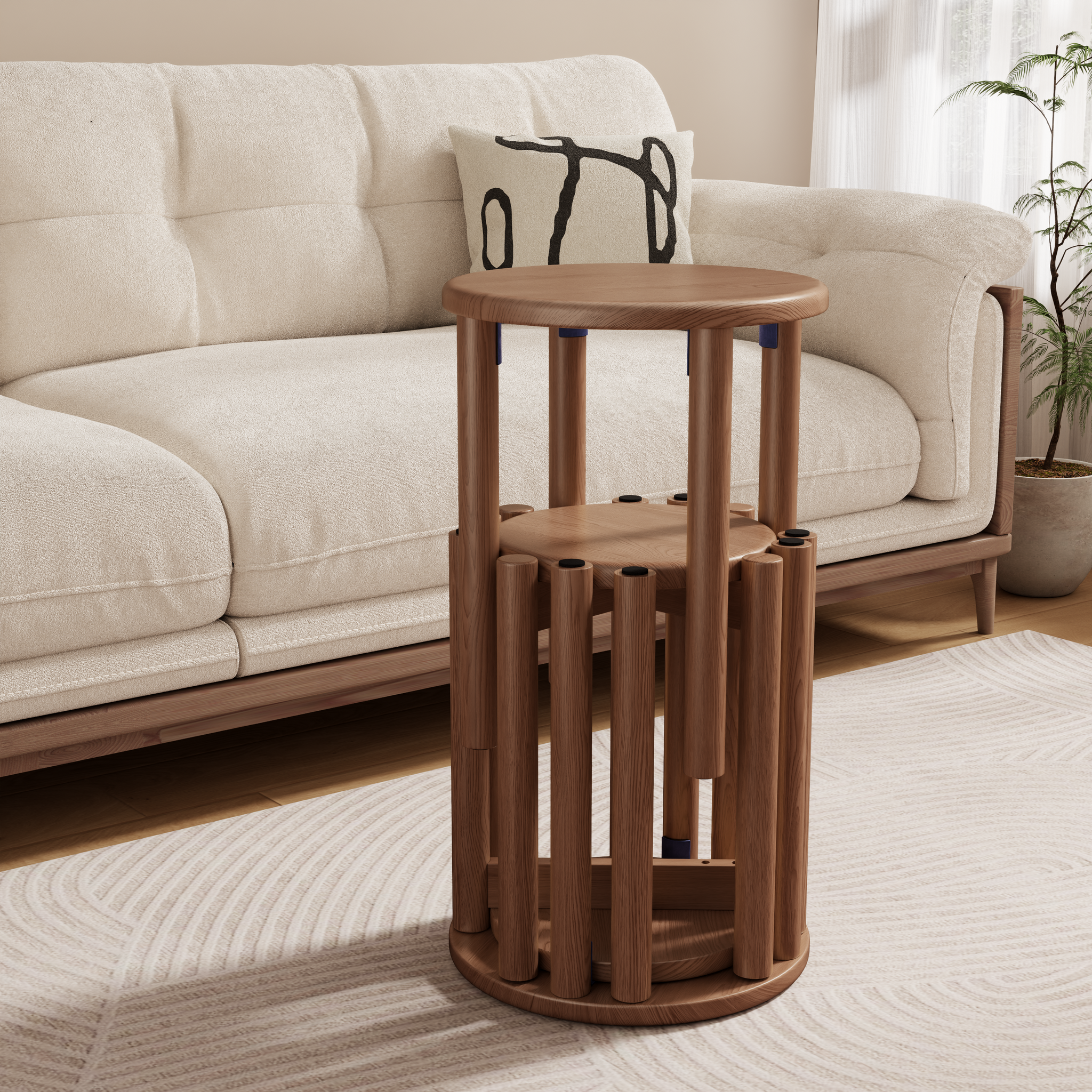 Set of 4 Stackable Solid Wood Multifunctional Round Stools/Side Tables