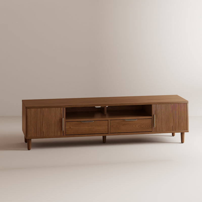 Fluted TV Stand with Storage Drawers and Cabinet — Fits 55