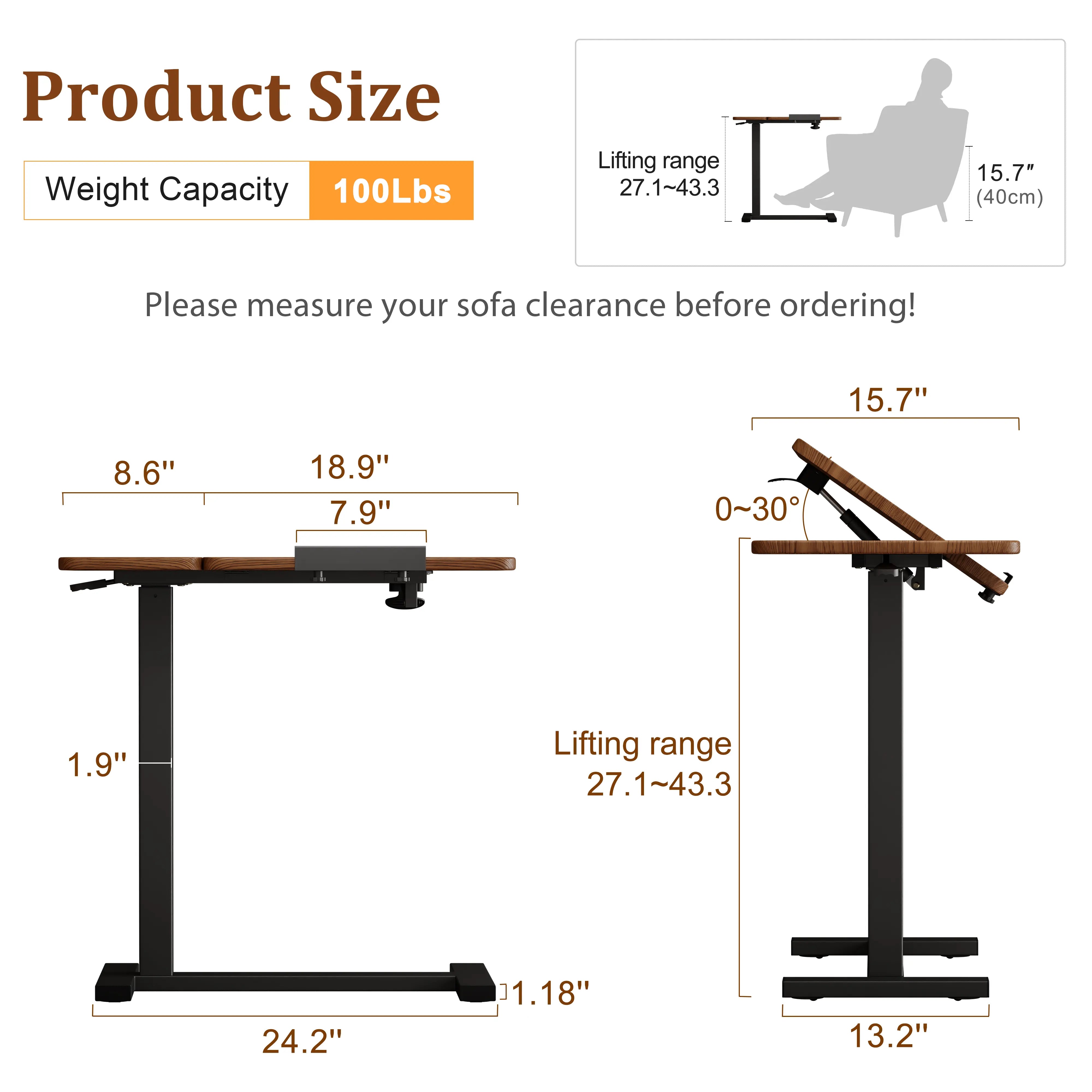 Adjustable Height Laptop Desk for Bed & Sofa – Solid Wood Tilting Top - iKaslandi