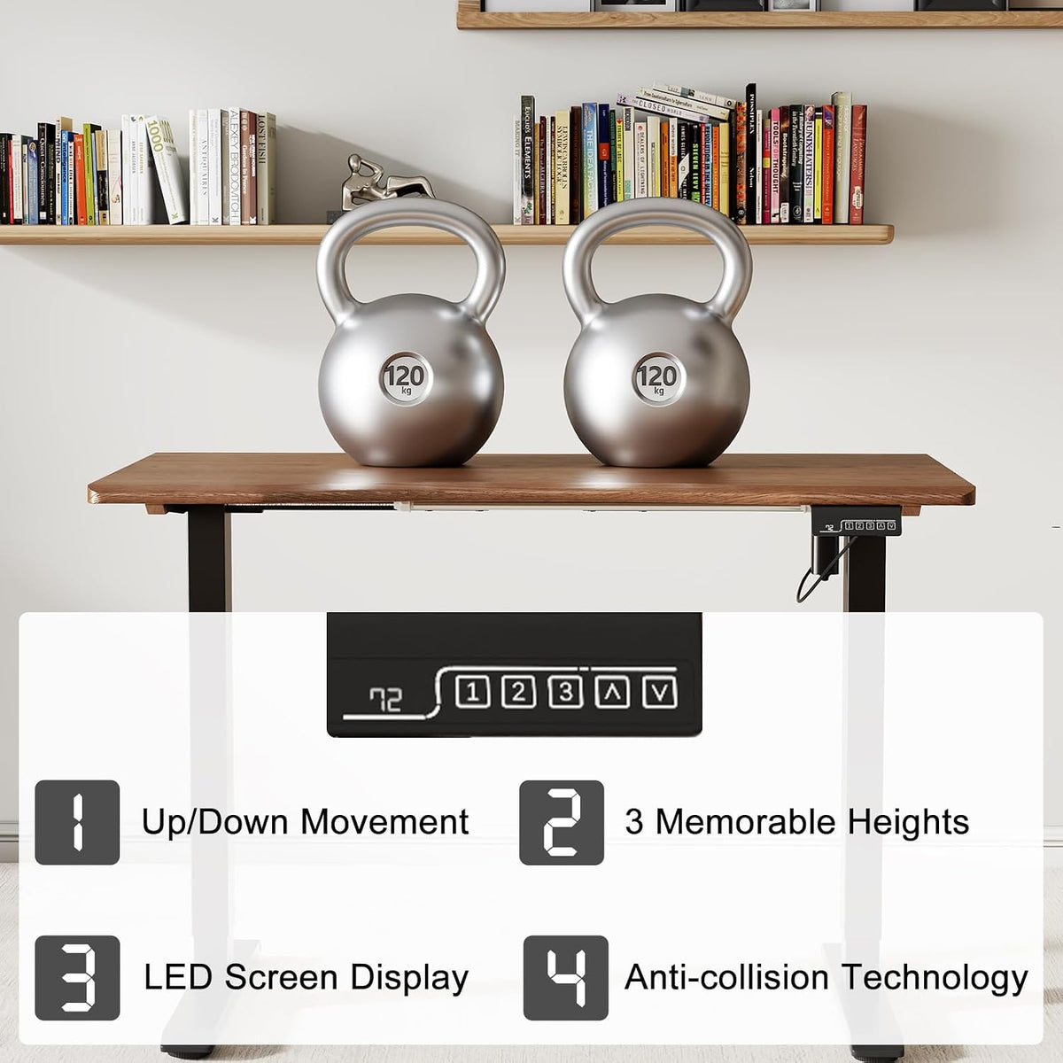 Solid Wood Electric Standing Desk with LED Display and 3 Memory Presets - iKaslandi