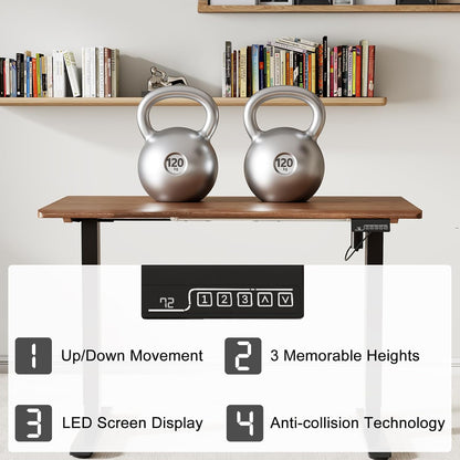 Solid Wood Electric Standing Desk with LED Display and 3 Memory Presets - iKaslandi