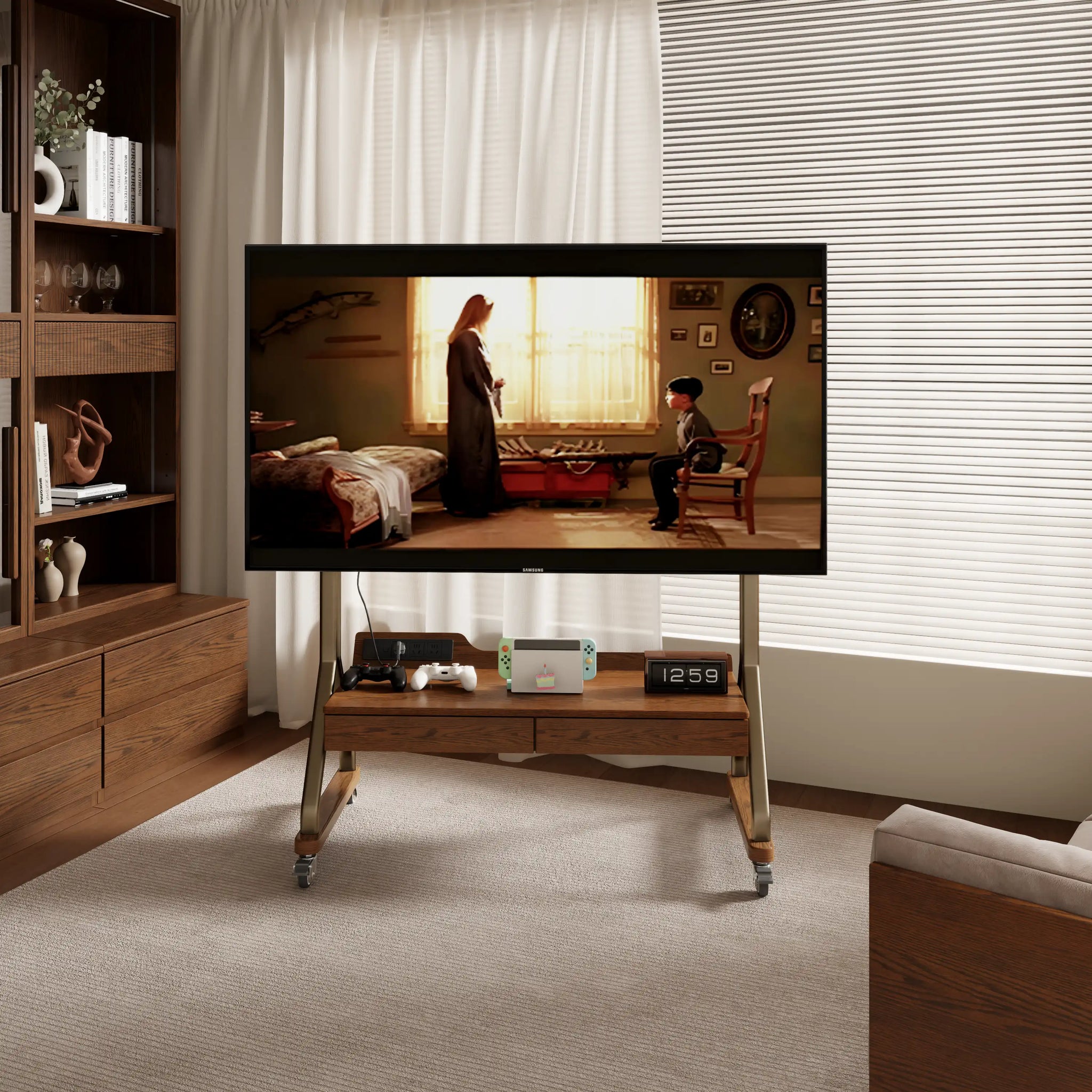 Heavy Duty Rolling TV Stand with 2 Wood Drawers