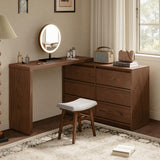 Solid Wood Makeup Vanity Desk with 6 Drawers and Adjustable Shelves