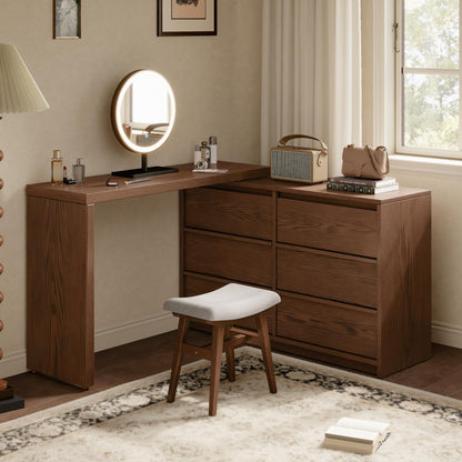Solid Wood Makeup Vanity Desk with 6 Drawers and Adjustable Shelves