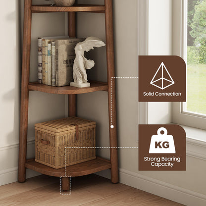 4 Tier Solid Wood Corner Shelf, Space Saving Corner Bookcase for Small Spaces - iKaslandi