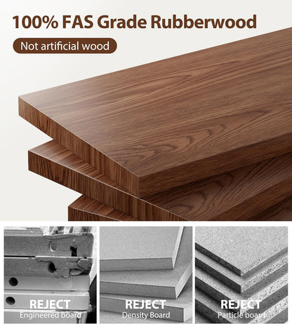 Solid Rubberwood Desk with 2 Drawers and Charging Station, Small Computer Desk - iKaslandi