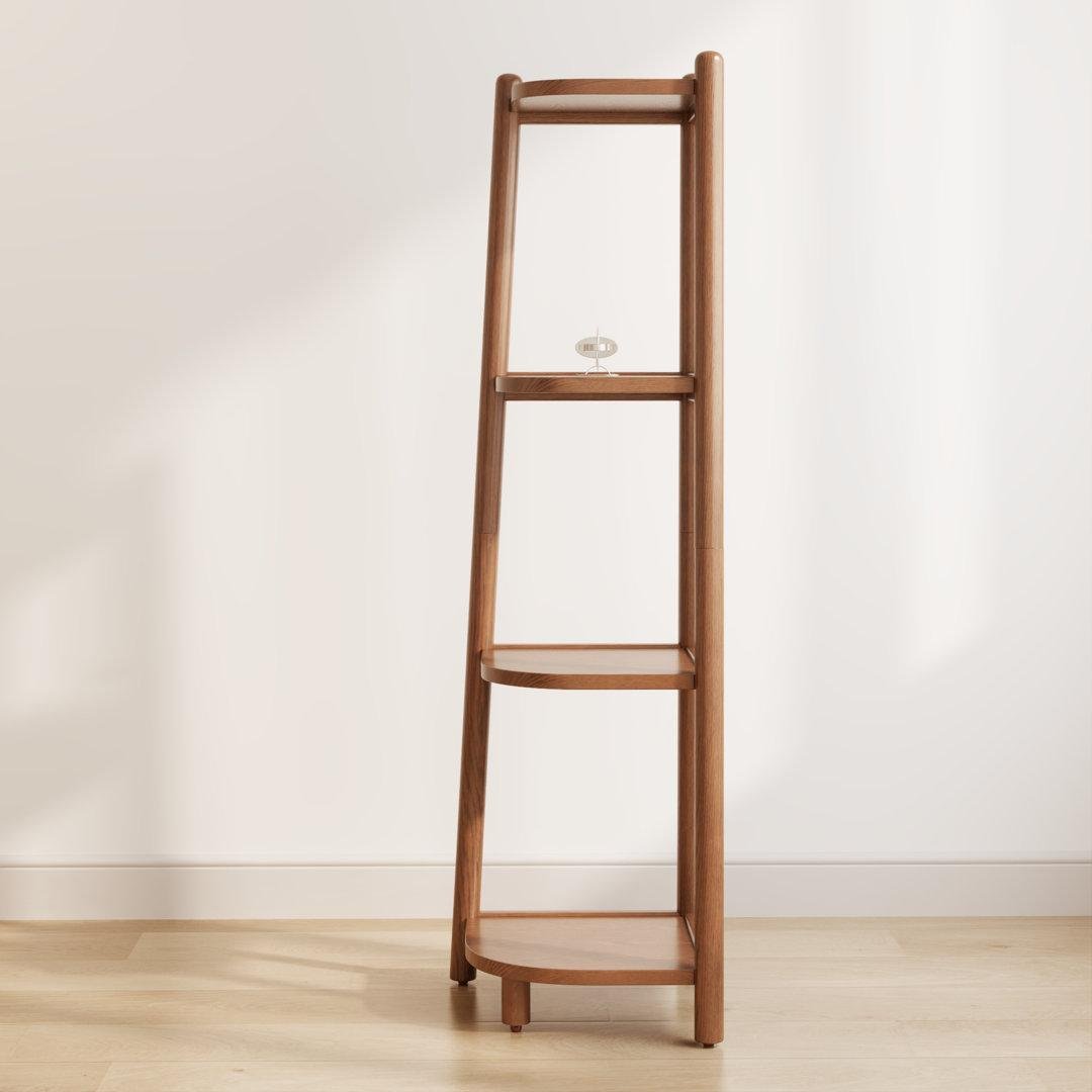 4 Tier Solid Wood Corner Shelf, Space Saving Corner Bookcase for Small Spaces - iKaslandi