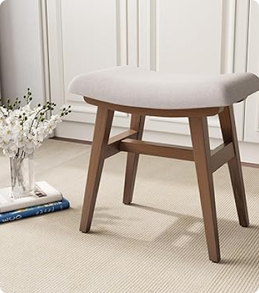 Solid Wood Vanity Stool, Saddle Cushion Vanity Bench with High-Strength Rebound Sponge, Easily Assembly, Vanity Chair, Foot Stool, Makeup Stool for Bedroom, Entryway