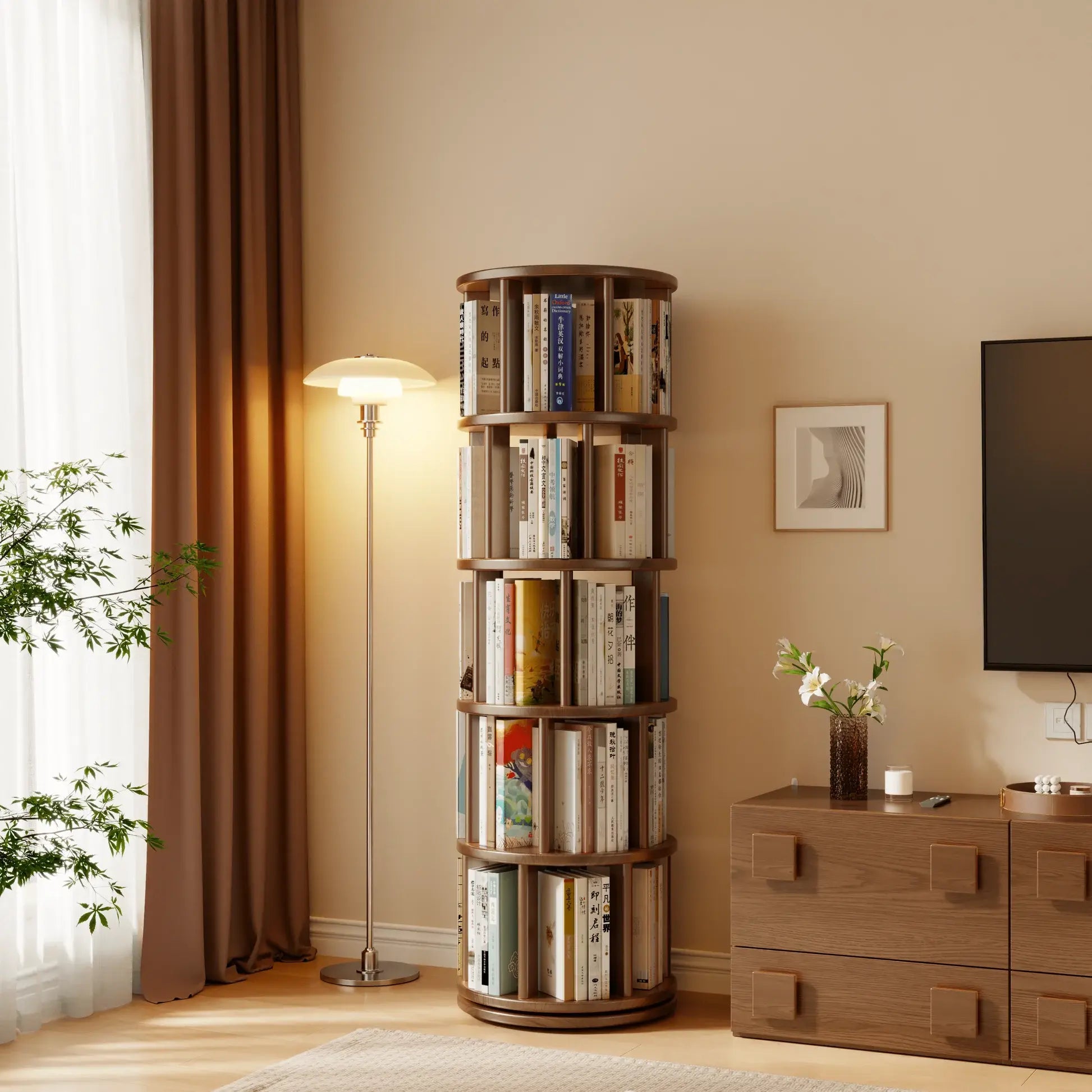 Rotating Round Bookshelf, Adjustable 1 - 6 Tiers – Space - Saving Storage Rack - iKaslandi
