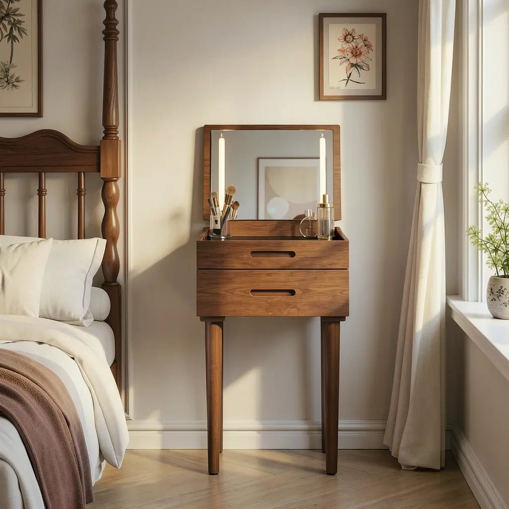 Small Solid Wood Vanity Desk with Flip-Top Lighted Mirror | 20