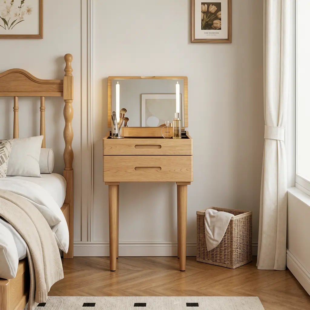Small Solid Wood Vanity Desk with Flip-Top Lighted Mirror | 20