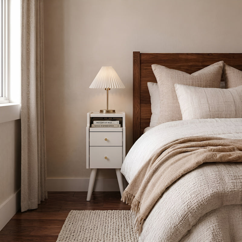 Solid wood classic minimalist nightstand with 2 drawers and an open shelf