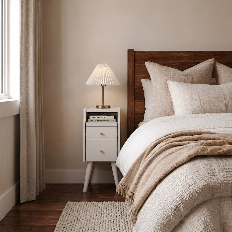 Solid wood classic minimalist nightstand with 2 drawers and an open shelf - iKaslandi